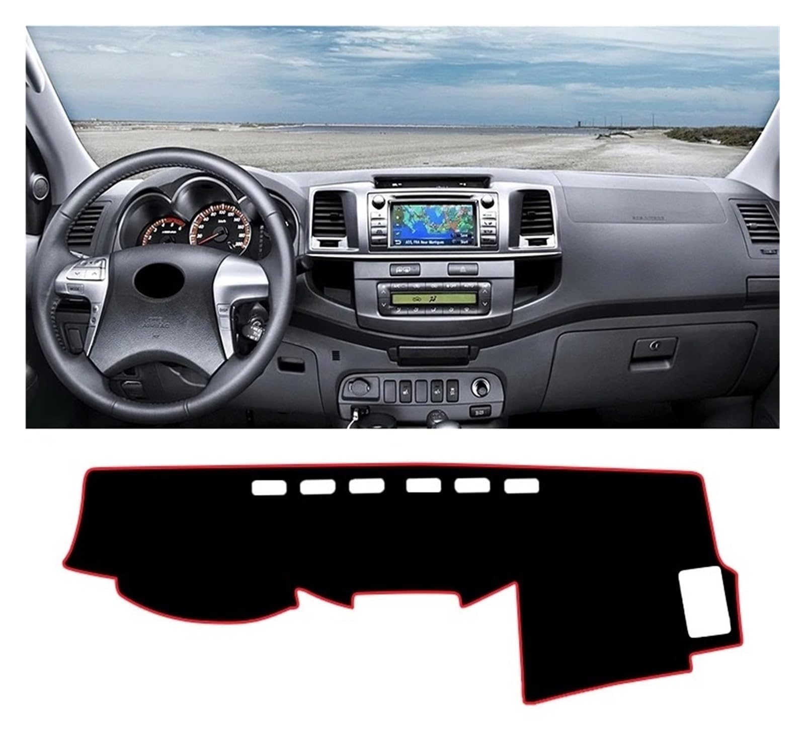 Armaturenbrett-Matte Für Toyota Für Hilux SW4 Für Fortuner AN10 AN20 AN30 AN50 AN60 2005-2014 Auto Dashboard Abdeckung Sonnenschutz Matten Vermeiden Licht Pads Armaturenbrettmatte(LHD Red Side) von TjOta