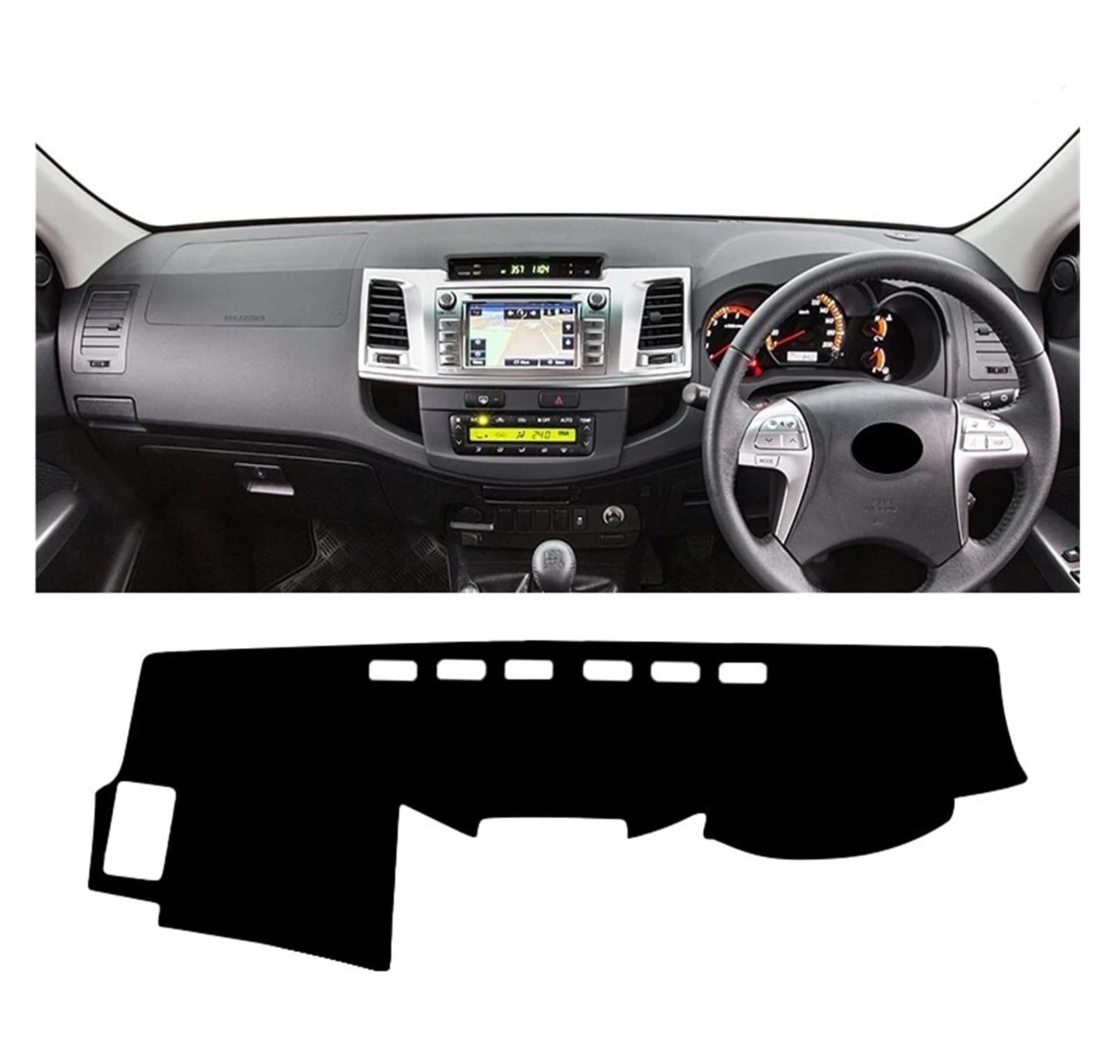 Armaturenbrett-Matte Für Toyota Für Hilux SW4 Für Fortuner AN10 AN20 AN30 AN50 AN60 2005-2014 Auto Dashboard Abdeckung Sonnenschutz Matten Vermeiden Licht Pads Armaturenbrettmatte(RHD Black Side) von TjOta