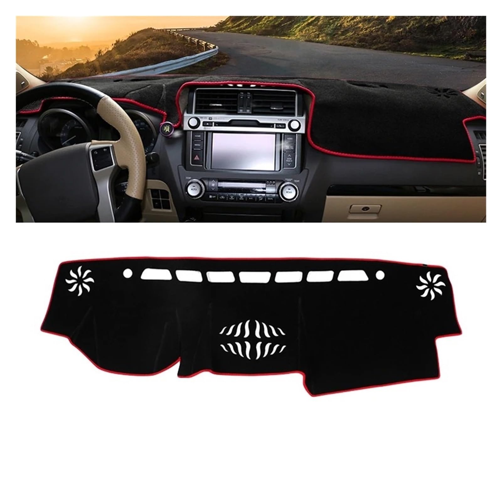 Armaturenbrett-Matte Für Toyota Für Land Für Cruiser Für Prado 150 FJ150 2010-2020 Auto Dashboard Abdeckung Dash Matte Sonnenschutz Nicht-Slip Pad Zubehör Armaturenbrettmatte(A Red Side LHD) von TjOta