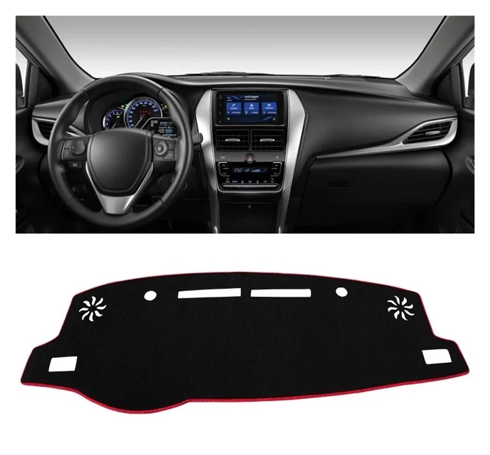 Armaturenbrett-Matte Für Toyota Für Vios 2019 2020 2021 2022 2023 Auto Dashboard Abdeckung Dash Matte Sonnenschutz Nicht-Slip Pad Zubehör Armaturenbrettmatte(A LHD Red Side) von TjOta