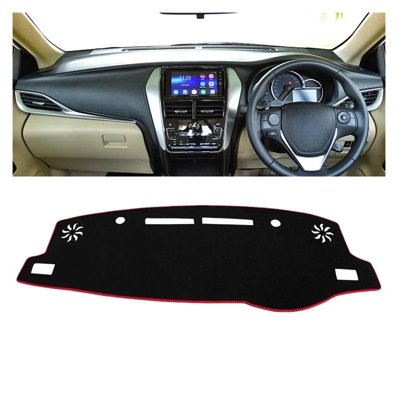 Armaturenbrett-Matte Für Toyota Für Yaris Für Ativ 2019 2020 2021 2022 2023 Auto Dashboard Abdeckung Dash Matte Sonnenschutz Nicht-Slip Pad Zubehör Armaturenbrettmatte(A RHD Red Side) von TjOta