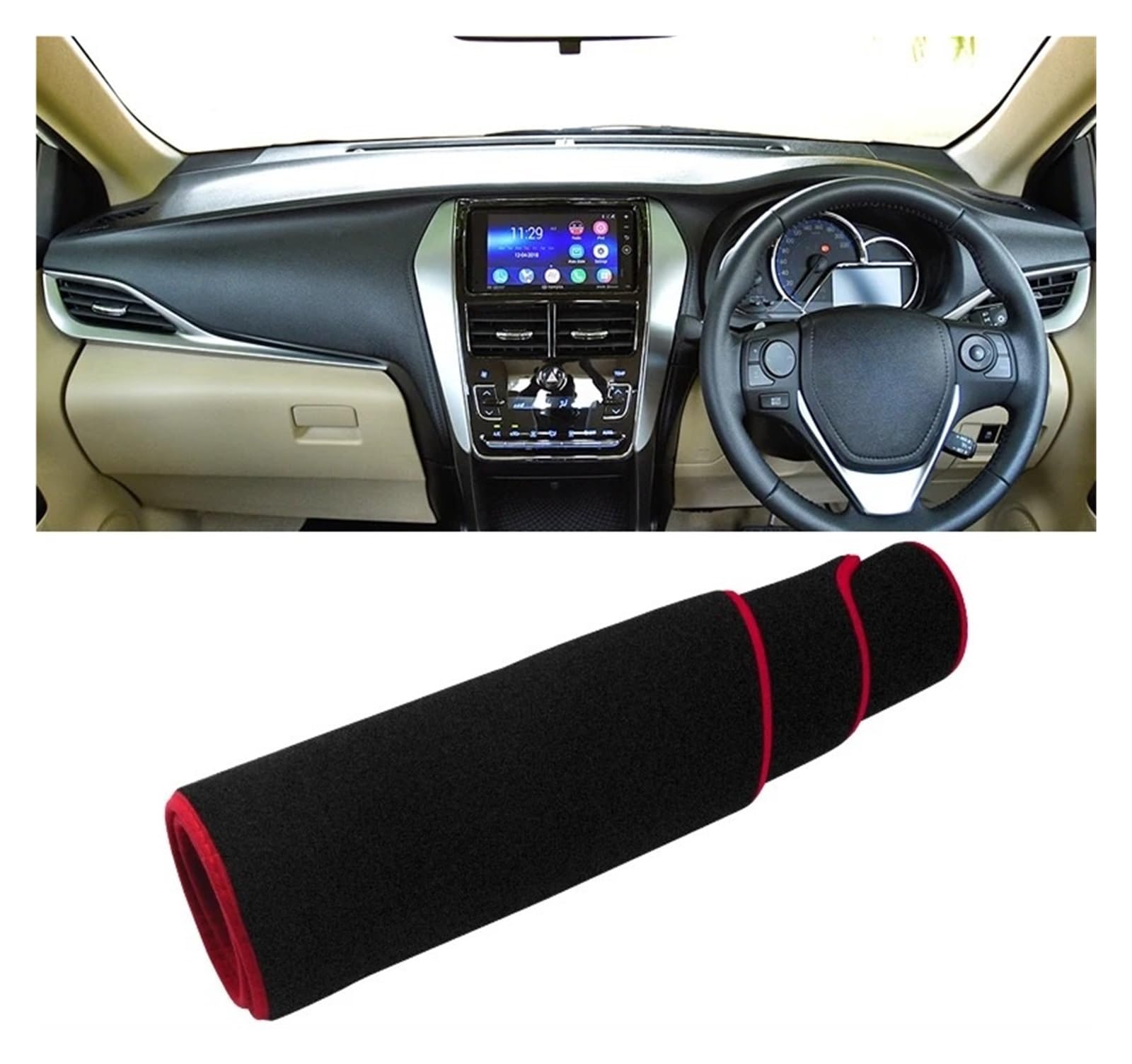 Armaturenbrett-Matte Für Toyota Für Yaris Für Ativ 2019 2020 2021 2022 2023 Auto Dashboard Abdeckung Vermeiden Licht Matte Sonnenschutz Teppich Anti-Uv-Pad Fall Armaturenbrettmatte(A Red Side RHD) von TjOta