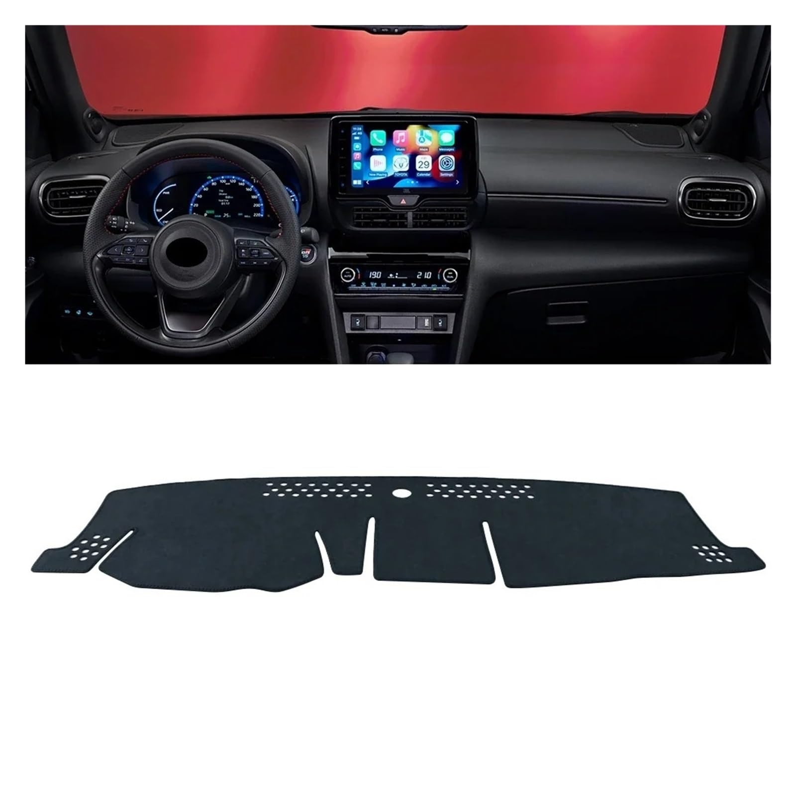 Armaturenbrett-Matte Für Toyota Für Yaris Für Cross XP210 2020 2021 2022 2023 2024 Auto Dashboard Abdeckung Dash Matte Sonnenschutz Nicht-Slip Pad Zubehör Armaturenbrettmatte(LHD Black) von TjOta