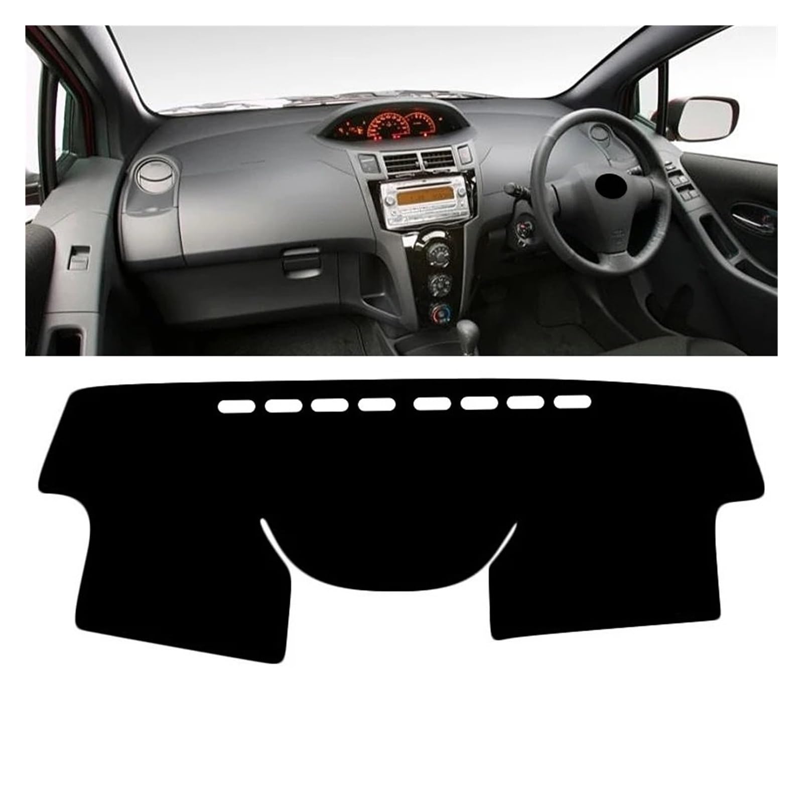 Armaturenbrett-Matte Für Toyota Für Yaris Für Vitz 2006 2007 2008 2009 2010 2011 Auto Dashboard Abdeckung Dash Matte Sonnenschutz Nicht-Slip Pad Zubehör Armaturenbrettmatte(A Black Side RHD) von TjOta