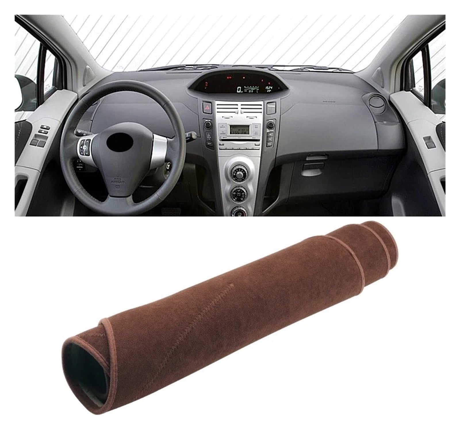 Armaturenbrett-Matte Für Toyota Für Yaris Für Vitz 2006-2011 Auto Dashboard Abdeckung Vermeiden Licht Sonnenschutz Pad Anti-Uv Teppiche Nicht-Slip Matten Armaturenbrettmatte(B Brown LHD) von TjOta