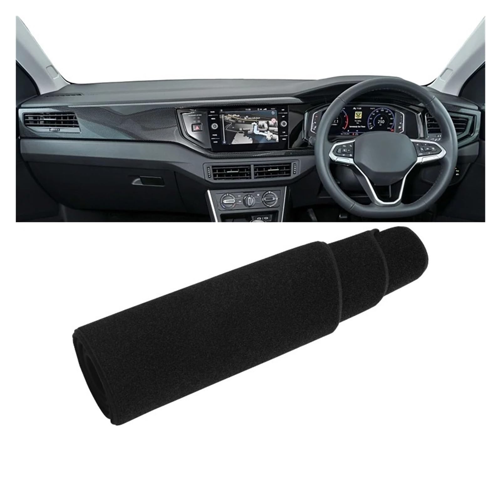 Armaturenbrett-Matte Für VW Für Polo AW AW1 MK6 2017 2018 2019 2020 2021 2022 Auto Dashboard Abdeckung Dash Sonnenschutz Matte Anti-rutsch-Pad Armaturenbrettmatte(A Black Side RHD) von TjOta