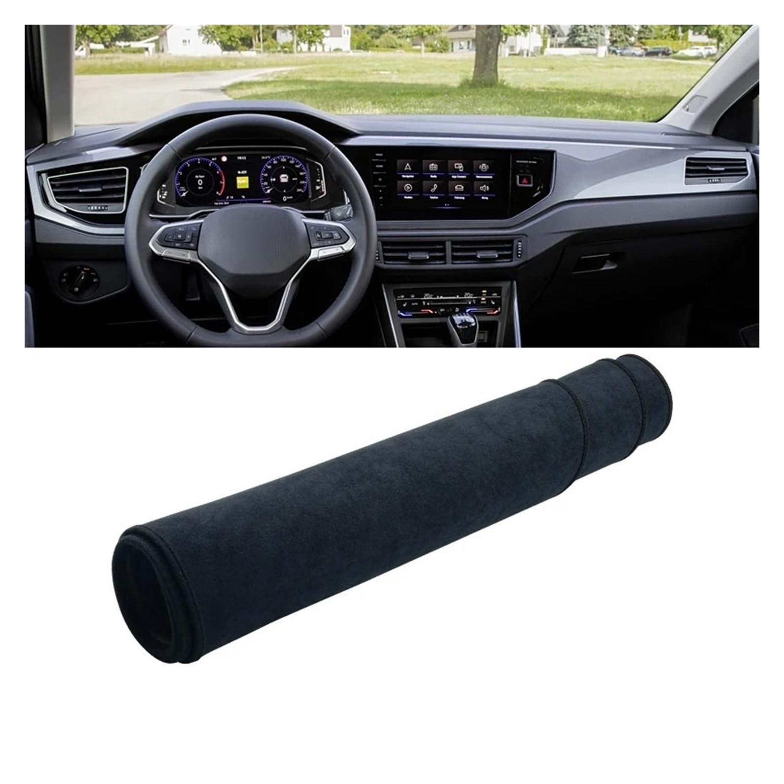 Armaturenbrett-Matte Für VW Für Polo AW AW1 MK6 2017 2018 2019 2020 2021 2022 Auto Dashboard Abdeckung Dash Sonnenschutz Matte Anti-rutsch-Pad Armaturenbrettmatte(B Black LHD) von TjOta