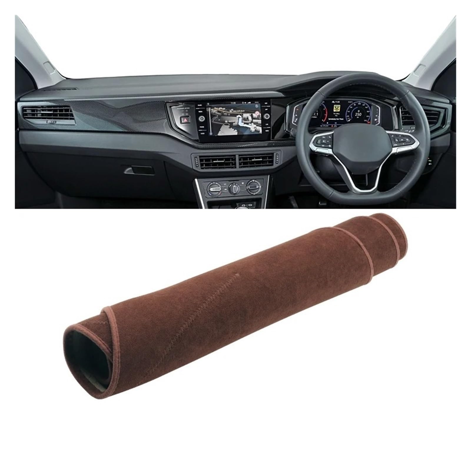 Armaturenbrett-Matte Für VW Für Polo AW AW1 MK6 2017 2018 2019 2020 2021 2022 Auto Dashboard Abdeckung Dash Sonnenschutz Matte Anti-rutsch-Pad Armaturenbrettmatte(B Brown RHD) von TjOta