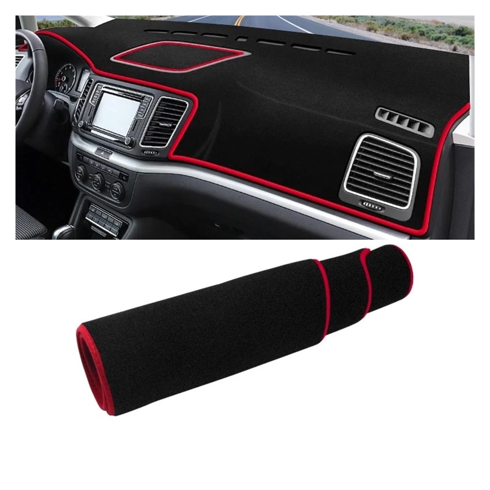 Armaturenbrett-Matte Für VW Für Sharan 7N 2012 2013 2014 2015 2016 2017 2018 2019 LHD Auto Dashboard Abdeckung Dash Sonnenschutz Matte Pad Zubehör Armaturenbrettmatte(A Red Side) von TjOta