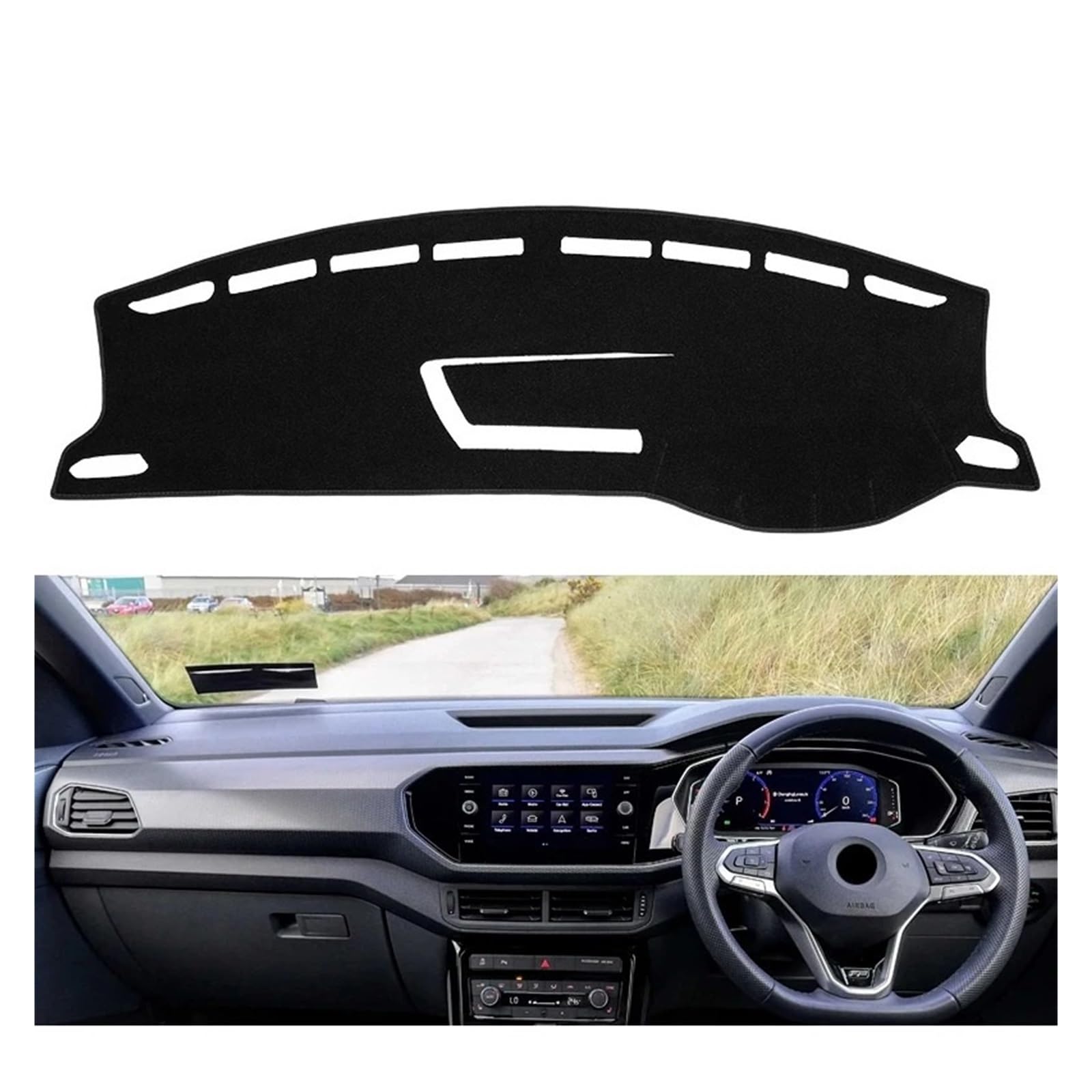 Armaturenbrett-Matte Für VW Für T-Cross 2018-2021 Auto Dashboard Abdeckung Matte Sonnenschutz Pad Instrument Panel Teppiche Anti-Uv Zubehör Armaturenbrettmatte(RHD Black) von TjOta