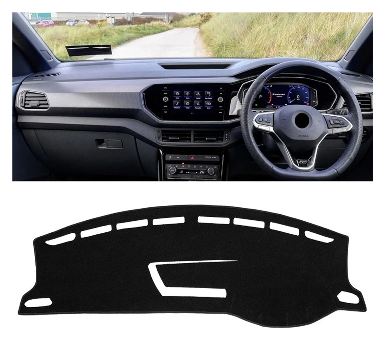 Armaturenbrett-Matte Für VW Für T-Kreuz Für TCross 2018-2023 Auto Dashboard Abdeckung Matte Sonnenschutz Pad Instrument Panel Teppiche Anti-Uv Zubehör Armaturenbrettmatte(RHD Black Side) von TjOta