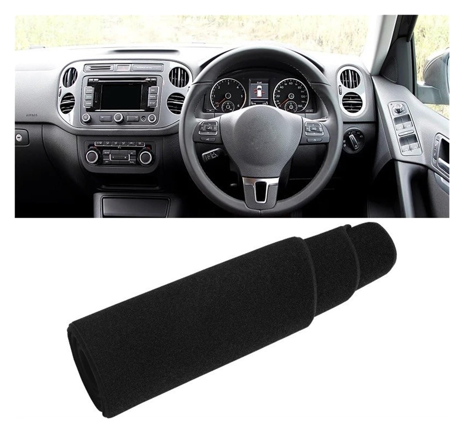 Armaturenbrett-Matte Für VW Für Tiguan MK1 2007 2008 2009 2010 2011 2012 2013 2014 2015 Auto Dashboard Abdeckung Dash Matte Sonnenschutz Pad Zubehör Armaturenbrettmatte(A Black Side RHD) von TjOta