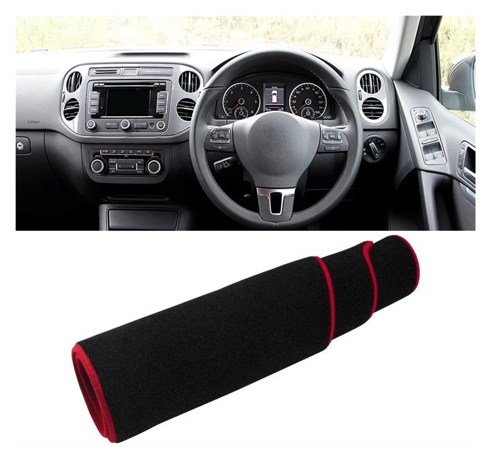 Armaturenbrett-Matte Für VW Für Tiguan MK1 2007 2008 2009 2010 2011 2012 2013 2014 2015 Auto Dashboard Abdeckung Dash Matte Sonnenschutz Pad Zubehör Armaturenbrettmatte(A Red Side RHD) von TjOta