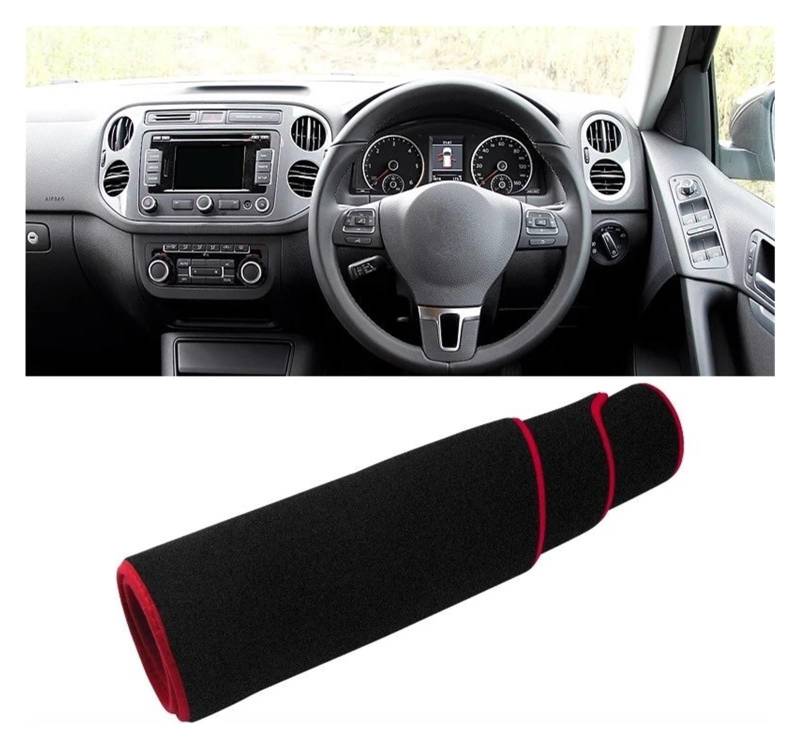 Armaturenbrett-Matte Für VW Für Tiguan MK1 2007 2008 2009 2010 2011 2012 2013 2014 2015 Auto Dashboard Abdeckung Dash Matte Sonnenschutz Pad Zubehör Armaturenbrettmatte(A Red Side RHD) von TjOta