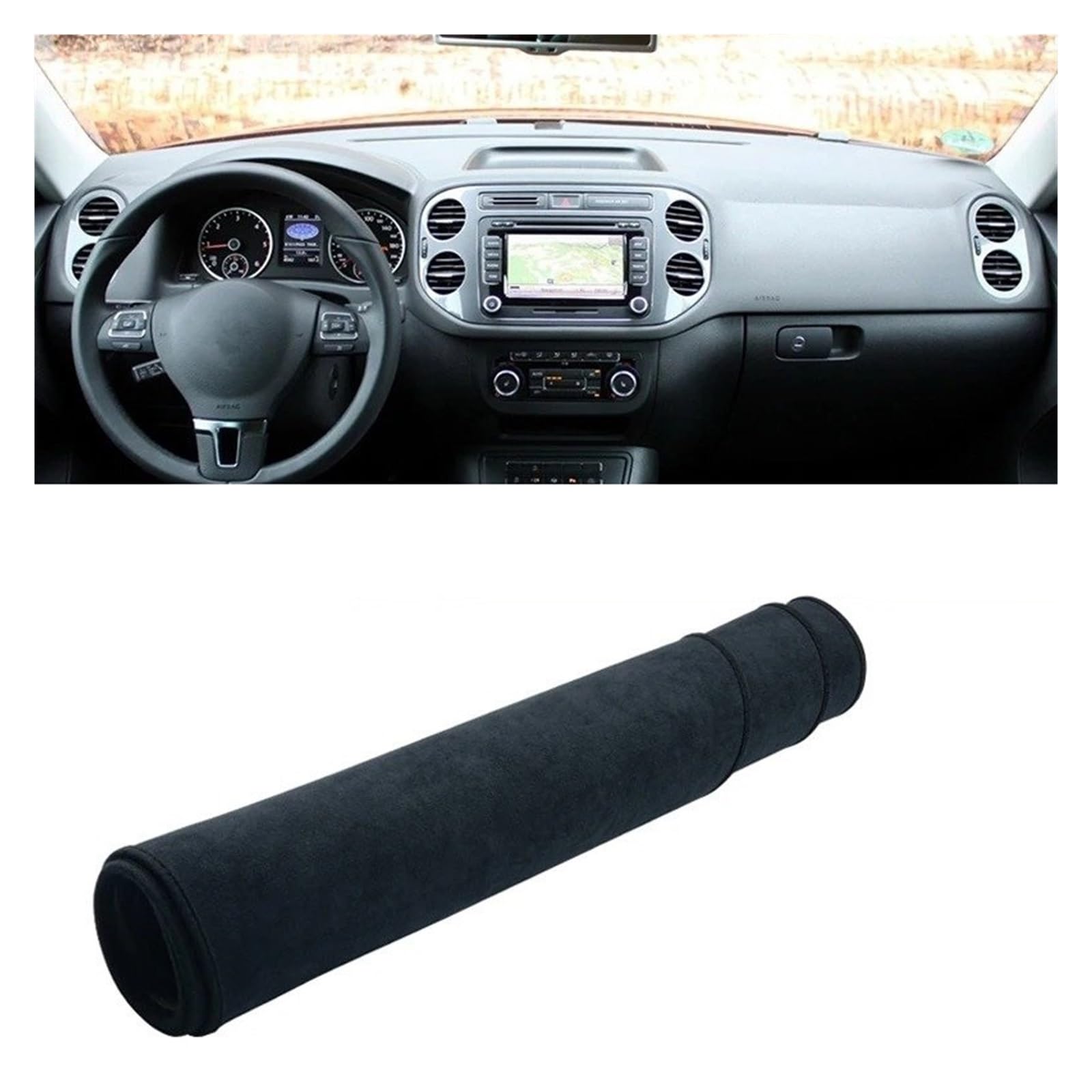 Armaturenbrett-Matte Für VW Für Tiguan MK1 2007 2008 2009 2010 2011 2012 2013 2014 2015 Auto Dashboard Abdeckung Dash Matte Sonnenschutz Pad Zubehör Armaturenbrettmatte(B Black LHD) von TjOta