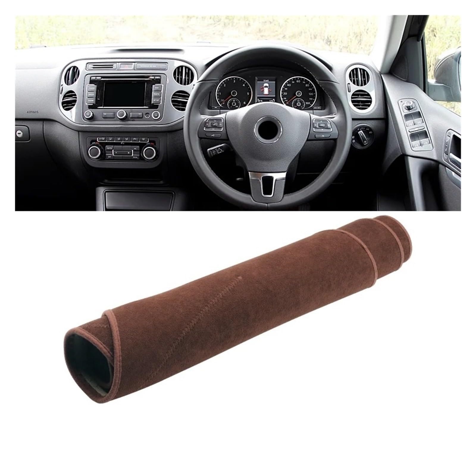 Armaturenbrett-Matte Für VW Für Tiguan MK1 2007 2008 2009 2010 2011 2012 2013 2014 2015 Auto Dashboard Abdeckung Dash Matte Sonnenschutz Pad Zubehör Armaturenbrettmatte(B Brown RHD) von TjOta