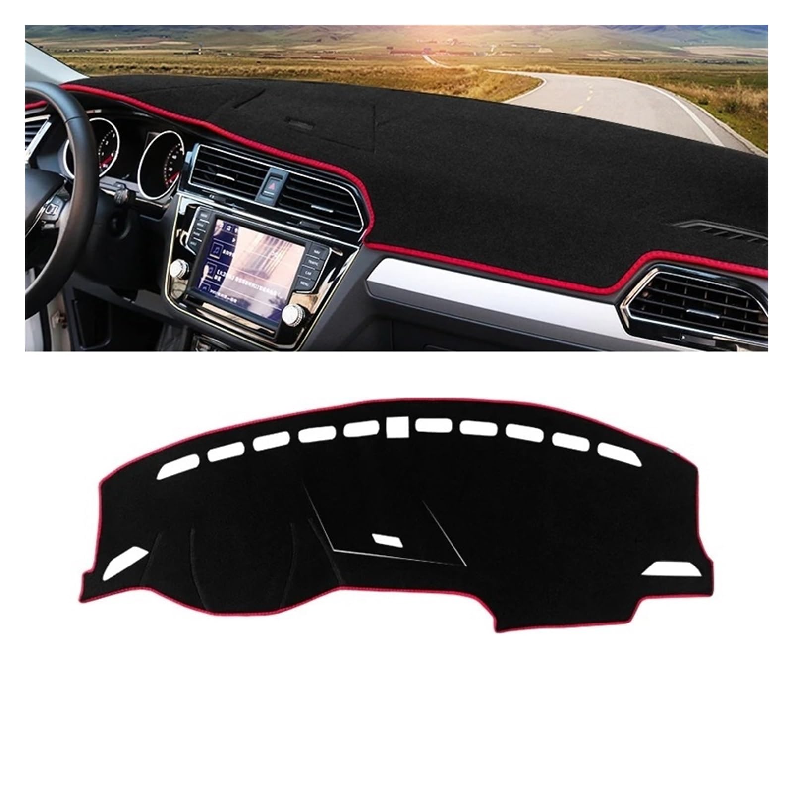 Armaturenbrett-Matte Für VW Für Tiguan MK2 Für Line 2016 2017 2018 2019 2020 2021 2022 2023 Auto Dashboard Matte Sonnenschutz Abdeckung Zubehör Armaturenbrettmatte(A LHD Red Side) von TjOta