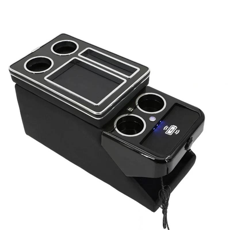 Armlehnenbox FÜR KIA FÜR Sorento 2021 + Mq4 Reihe Vorne Reling Box Set Allgemeine Business Armlehne Zentrale Shop Business Auto Mobile Mittelarmlehne(D Black Wireless) von TjOta