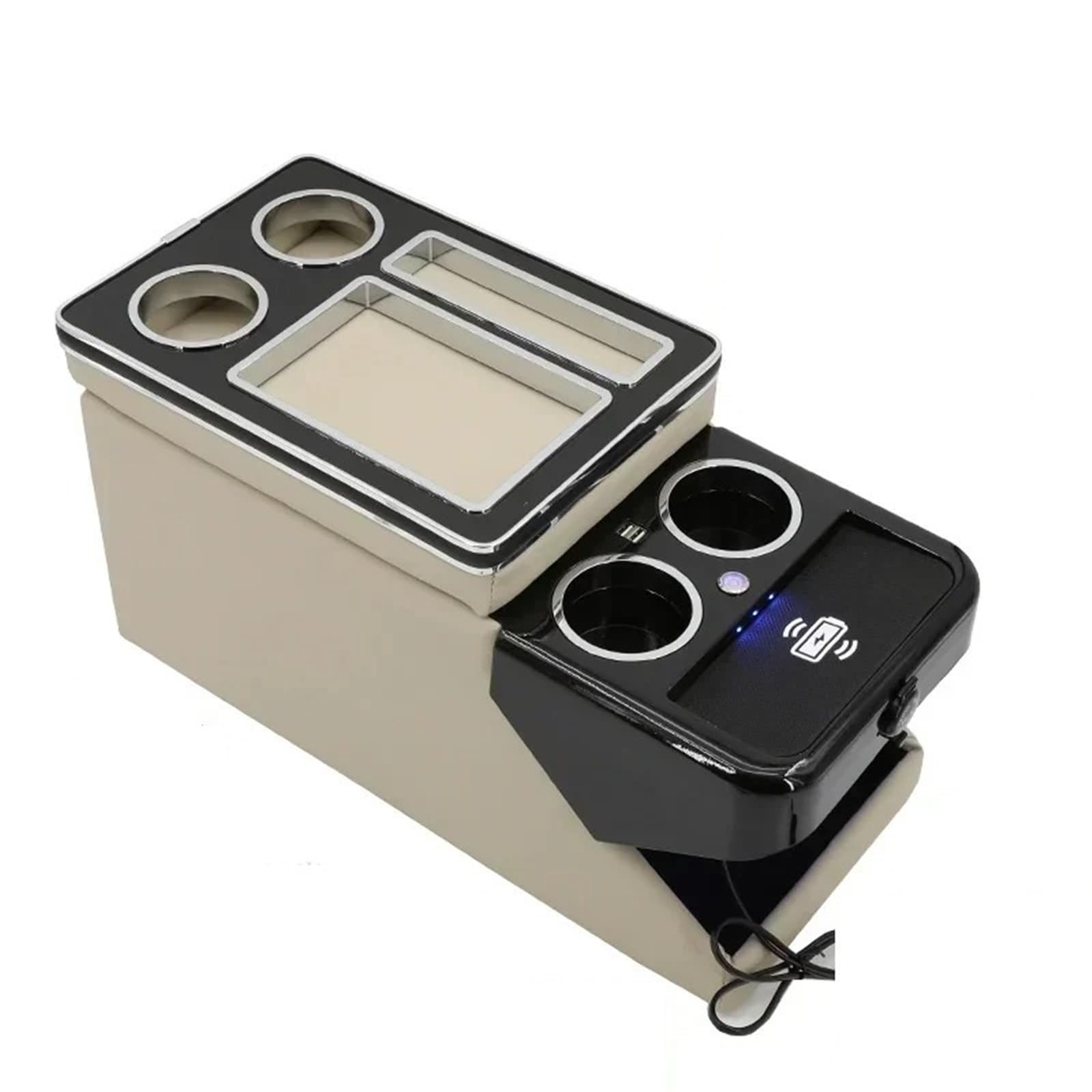 Armlehnenbox FÜR KIA FÜR Sorento 2021 + Mq4 Reihe Vorne Reling Box Set Allgemeine Business Armlehne Zentrale Shop Business Auto Mobile Mittelarmlehne(D beige Wireless) von TjOta