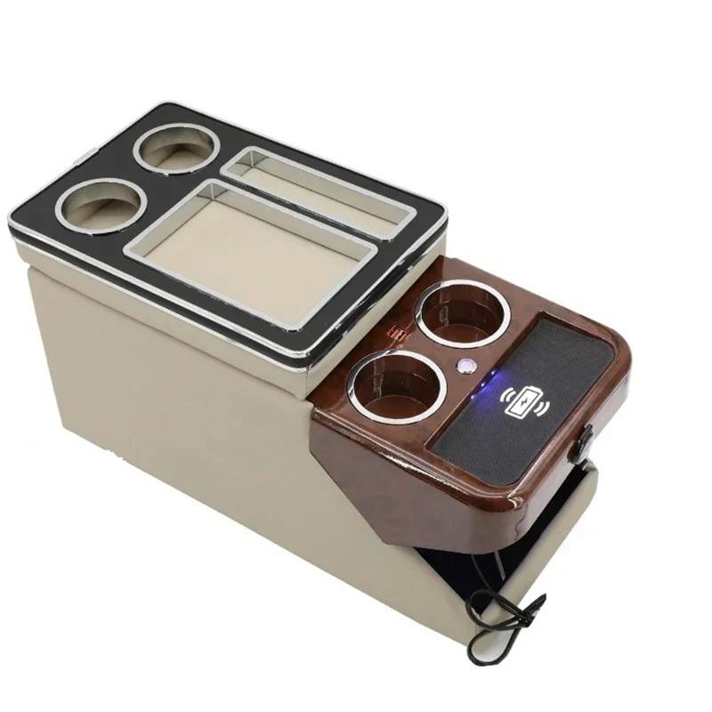 Armlehnenbox FÜR KIA FÜR Sorento 2021 + Mq4 Reihe Vorne Reling Box Set Allgemeine Business Armlehne Zentrale Shop Business Auto Mobile Mittelarmlehne(E beige Wireless) von TjOta