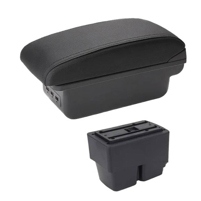 Armlehnenbox Für Ford Für Fiesta MK6 7 Armlehnenbox Auto Mittelkonsole Stauraumkoffer Ellenbogenstütze Mit Getränkehalter USB-Schnittstelle Mittelarmlehne(B-Black Black line) von TjOta