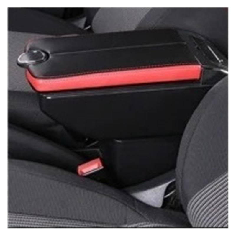 Armlehnenbox Für Infiniti Für ESQ Für Juke Armlehnenbox Mittelkonsolen-Aufbewahrungsbox Armlehnen Ellenbogenstütze Mit Telefonaufladung USB-Getränkehalter Mittelarmlehne(B-Black red Edge) von TjOta