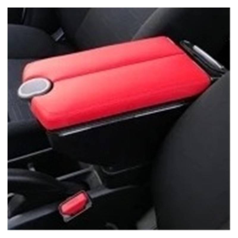 Armlehnenbox Für Infiniti Für ESQ Für Juke Armlehnenbox Mittelkonsolen-Aufbewahrungsbox Armlehnen Ellenbogenstütze Mit Telefonaufladung USB-Getränkehalter Mittelarmlehne(B-Black red Panel) von TjOta