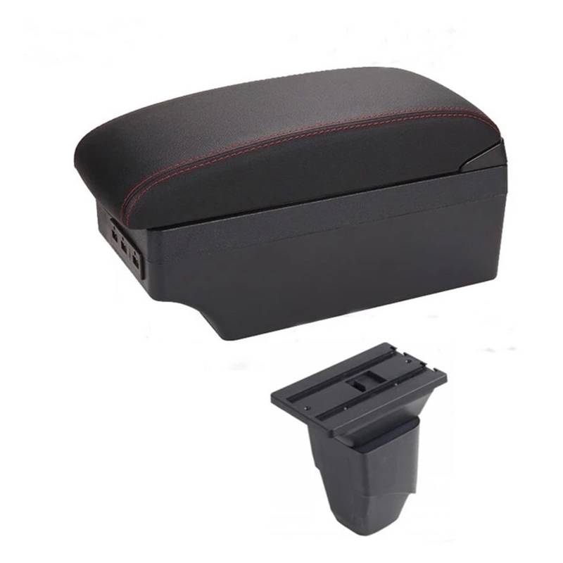 Armlehnenbox Für Peugeot 206 207 CC Cabrio Armlehnenbox Für Arm- Und Ellenbogenstütze Mittelkonsole Aufbewahrungskoffer Zubehör Mit Getränkehalter USB-Anschluss Mittelarmlehne(C-Black red line) von TjOta
