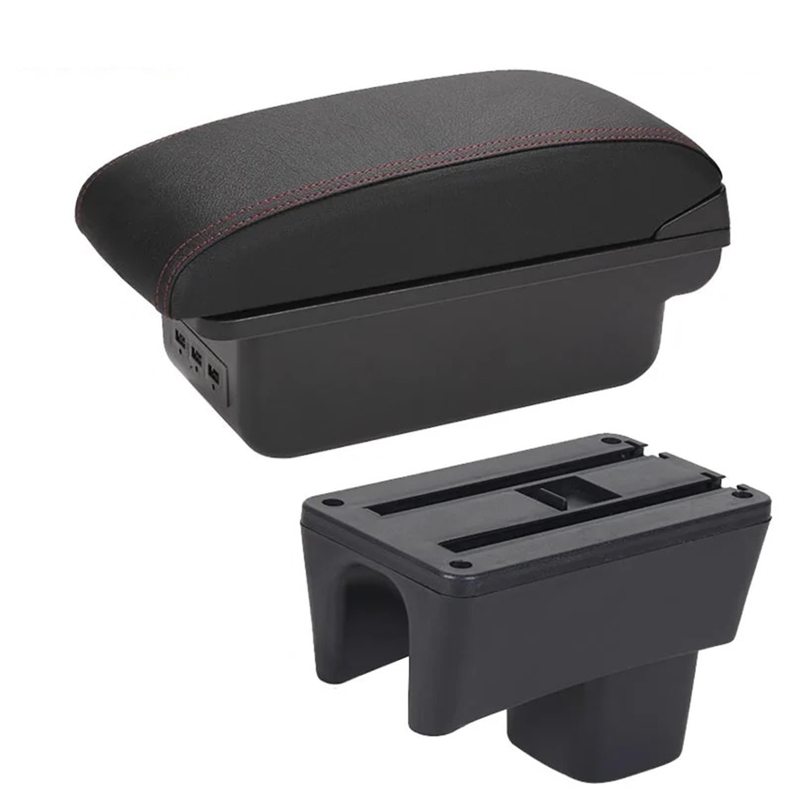 Armlehnenbox Für Suzuki Für Swift 2005-2023 Armlehnenbox Autoarmlehne Autozubehör Innenaufbewahrungsbox Nachrüstung Mittelarmlehne(B1 Black red 3USB) von TjOta