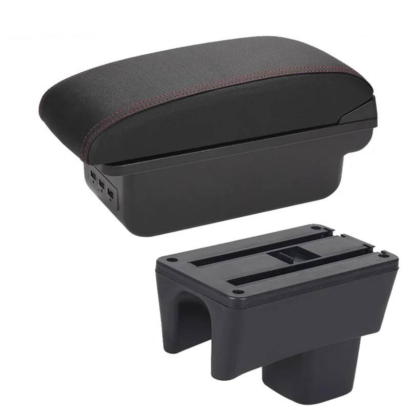 Armlehnenbox Für Suzuki Für Swift 2005-2023 Armlehnenbox Autoarmlehne Autozubehör Innenaufbewahrungsbox Nachrüstung Mittelarmlehne(B1 Black red 3USB) von TjOta