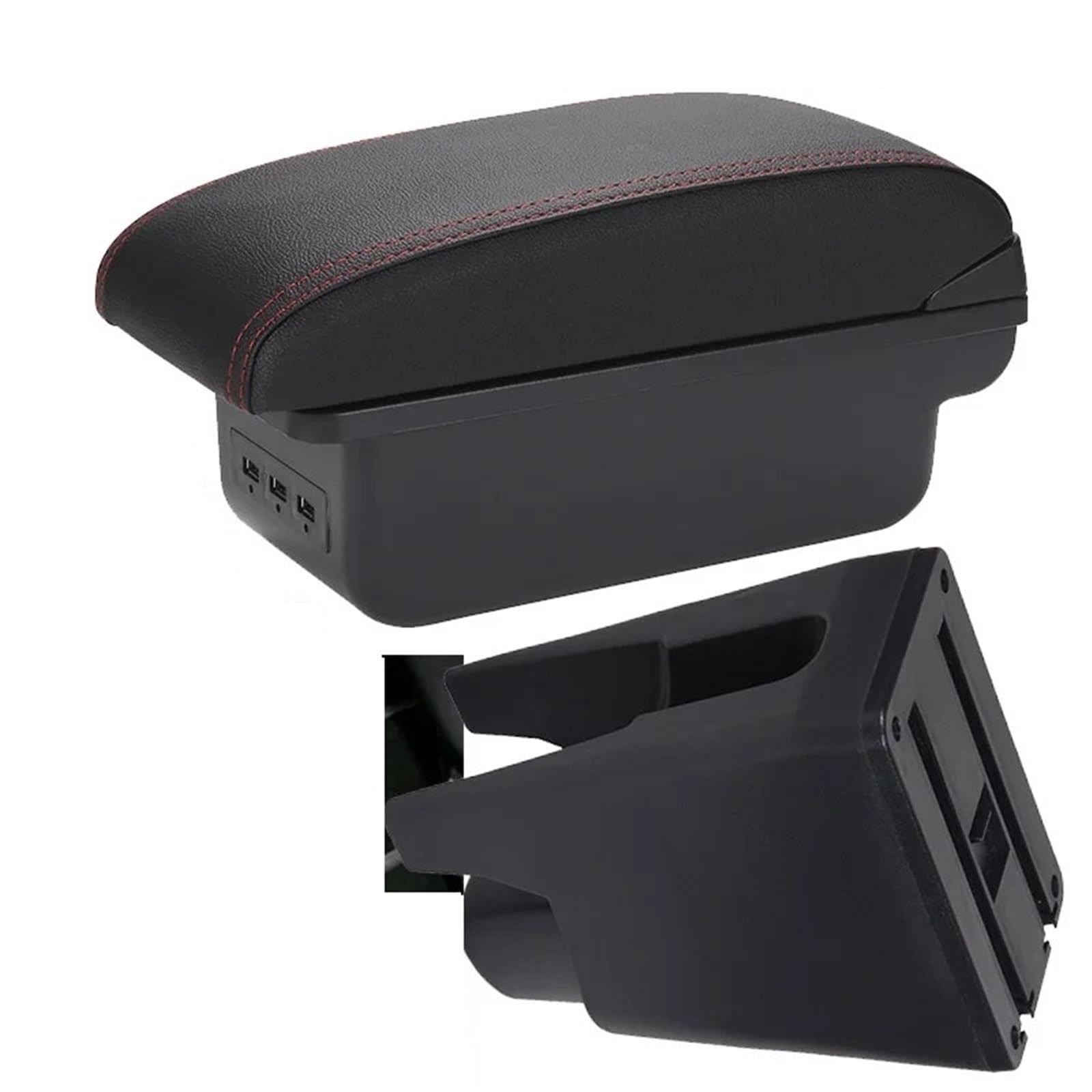 Armlehnenbox Für Toyota Für Aygo BJ Armlehne Autozubehör Aufbewahrungsbox Innendetail Einfache Installation Armlehnenbox Mittelarmlehne(B1 Black red 3USB) von TjOta