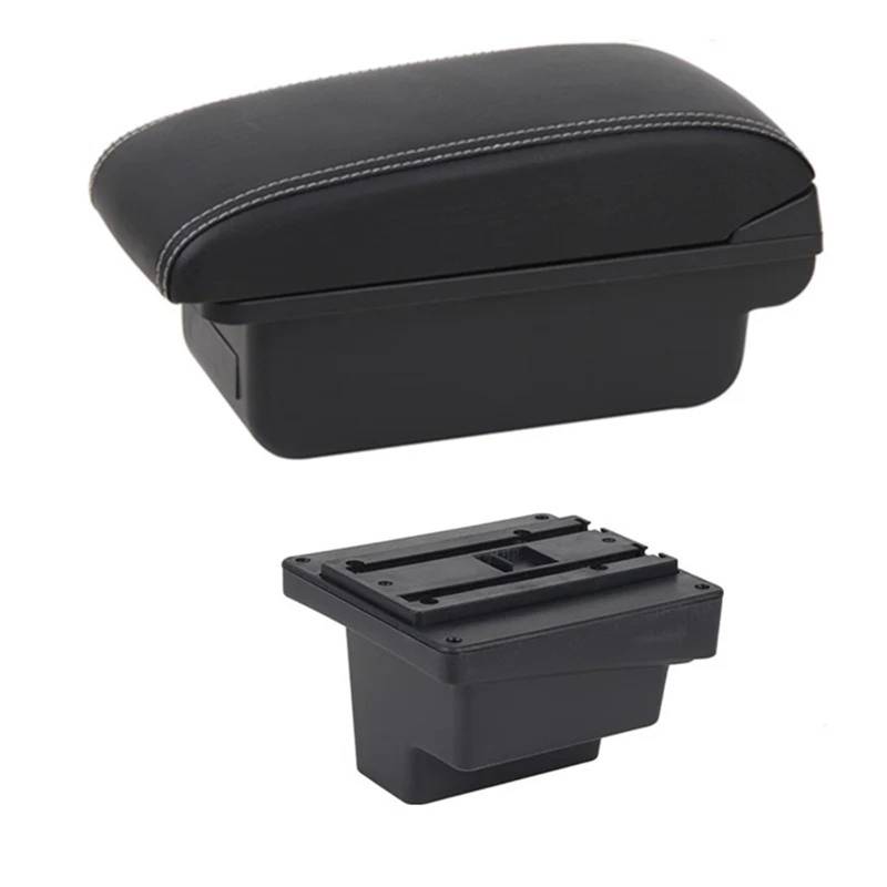 Armlehnenbox Für VW Für Tiguan Leder Armlehne Mittelkonsole Aufbewahrung USB Autozubehör Armlehnenbox Mittelarmlehne(B1 White Line) von TjOta