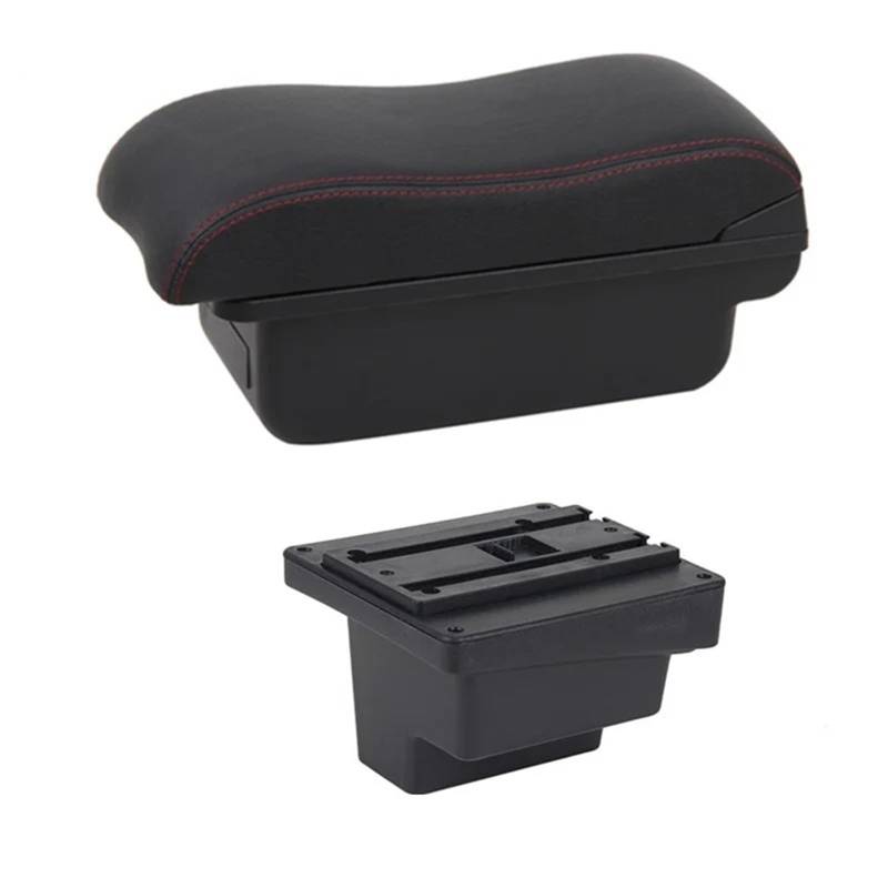 Armlehnenbox Für VW Für Tiguan Leder Armlehne Mittelkonsole Aufbewahrung USB Autozubehör Armlehnenbox Mittelarmlehne(B2 Red Line) von TjOta