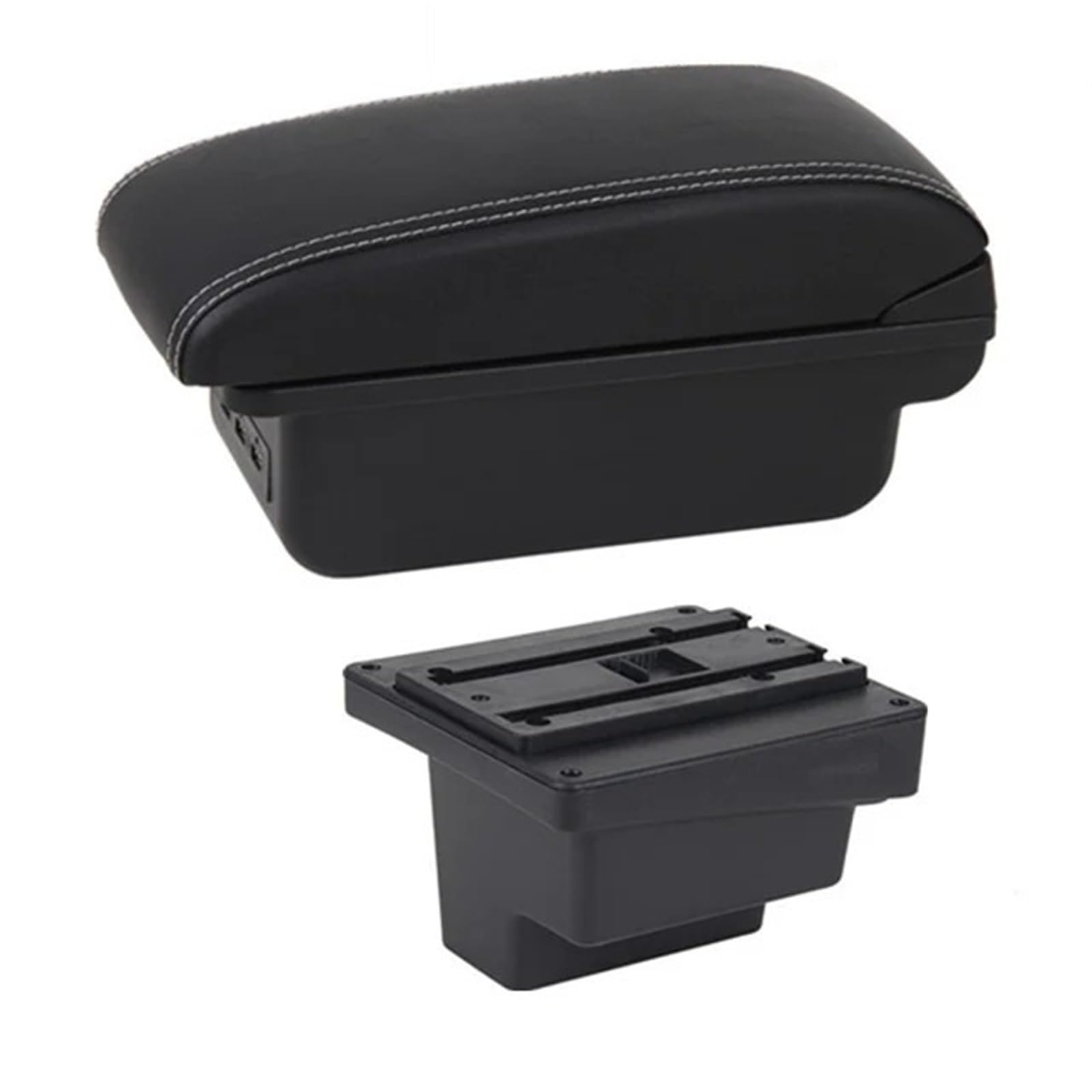 Armlehnenbox Für VW Für Tiguan Leder Armlehne Mittelkonsole Aufbewahrung USB Autozubehör Armlehnenbox Mittelarmlehne(C1 White Line) von TjOta