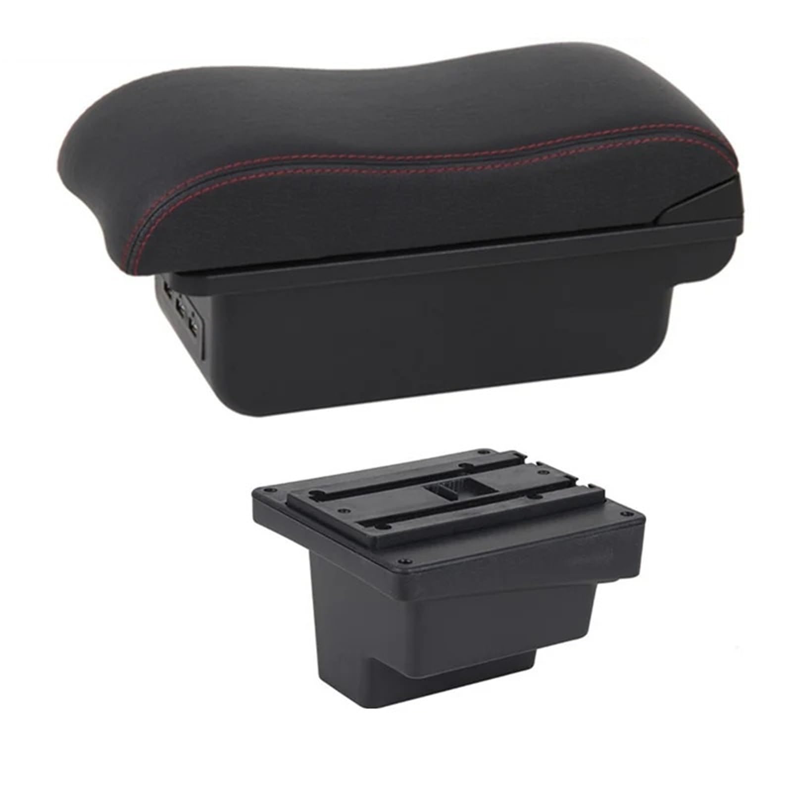 Armlehnenbox Für VW Für Tiguan Leder Armlehne Mittelkonsole Aufbewahrung USB Autozubehör Armlehnenbox Mittelarmlehne(C2 Red Line) von TjOta