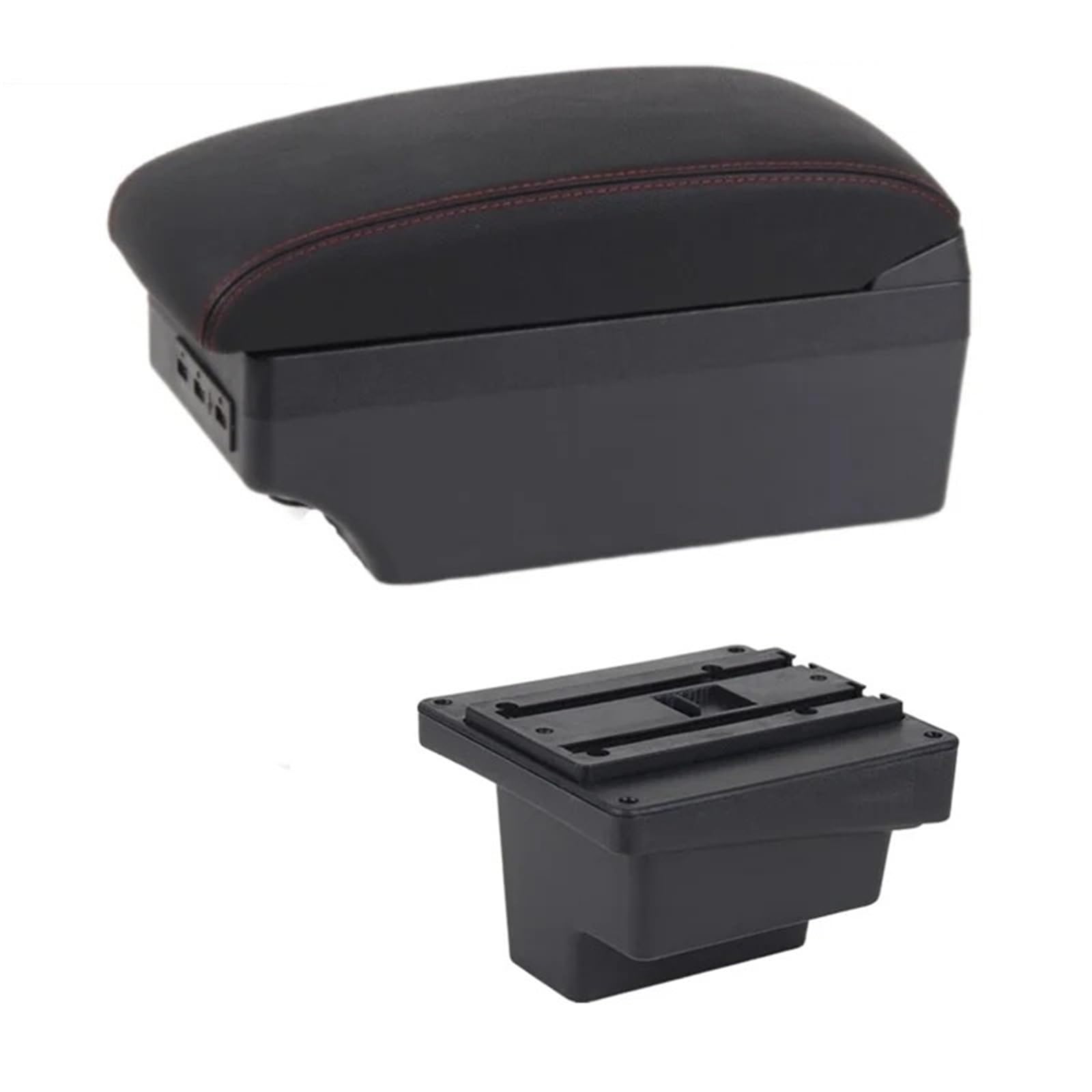 Armlehnenbox Für VW Für Tiguan Leder Armlehne Mittelkonsole Aufbewahrung USB Autozubehör Armlehnenbox Mittelarmlehne(E1 Red Line) von TjOta