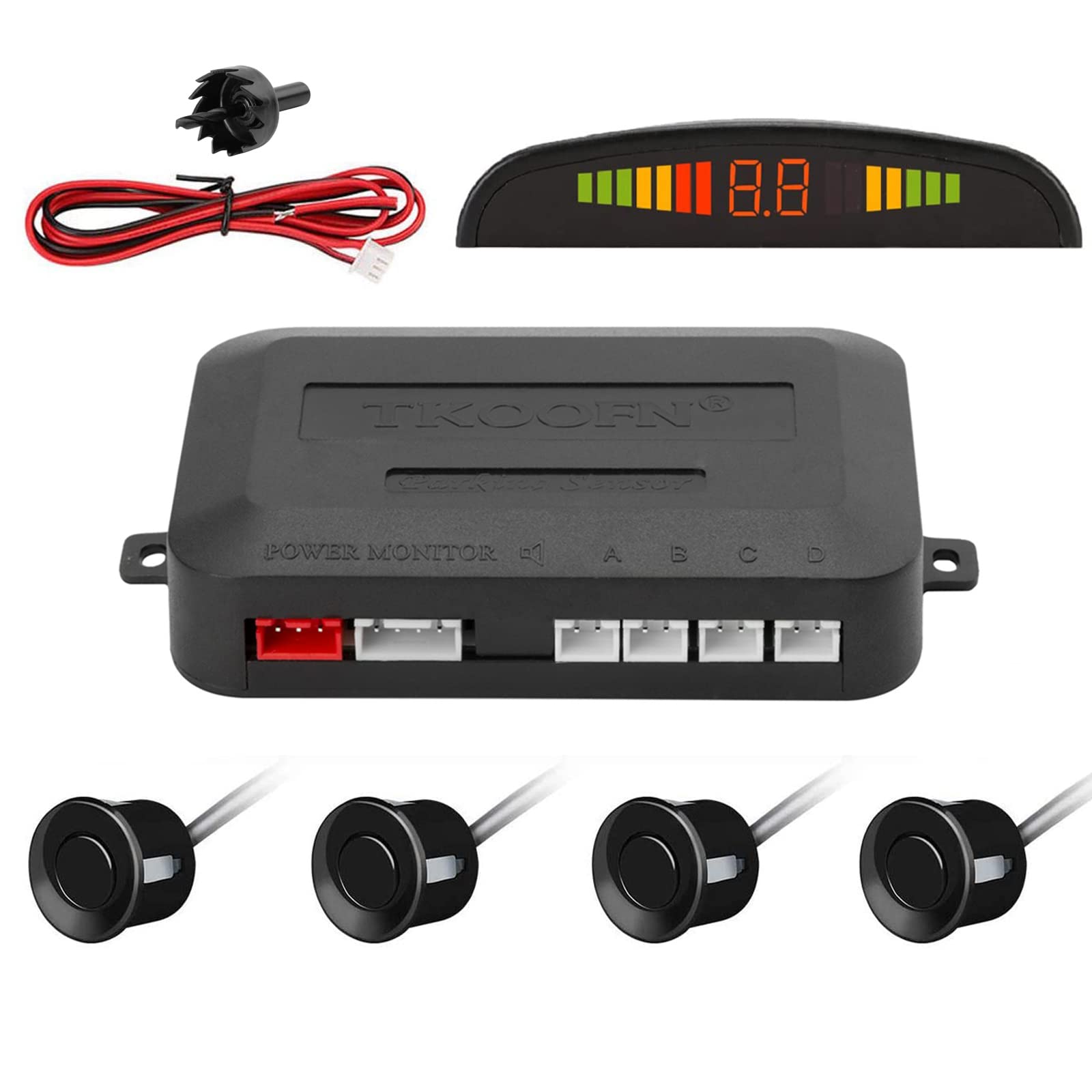 TKOOFN KFZ Summer Einparkhilfe Rückfahrhilfe 4 hinten Sensoren Hinter mit LED Farb Display Auto Parken Sensor System Pieper Radar Kit Hinter Schwarz von Tkoofn