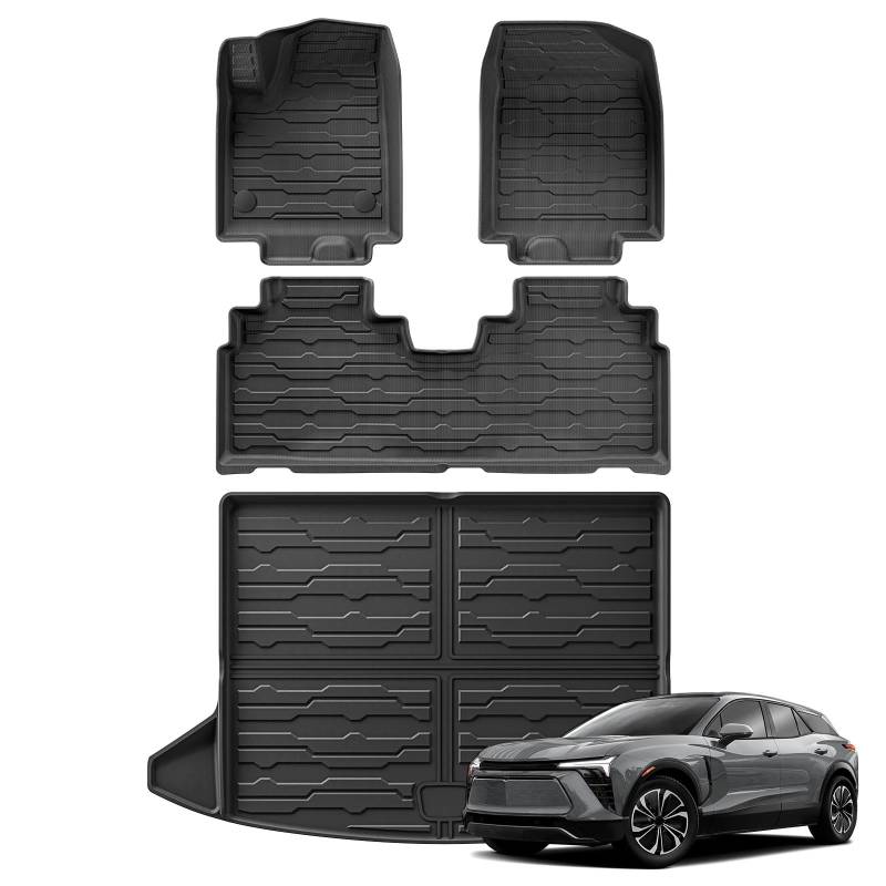Fussmatten Auto Für Chevrolet Für Blazer EV 2024 3D Auto Fußmatten Cargo Liner Trunk Pad Alle Wetter Schwarz Links Ruder Autoteppiche(4P) von Tkxvcejv