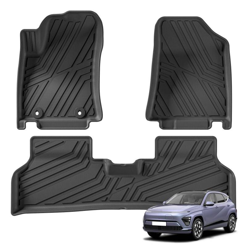 Fussmatten Auto Für Hyundai Für Kona Electric 2023 2024 Für TPE 3D Auto-Fußmatten Cargo Liner Trunk Pad Allwetter Schwarz Teppich Linkes Ruder Autoteppiche(3Pcs) von Tkxvcejv