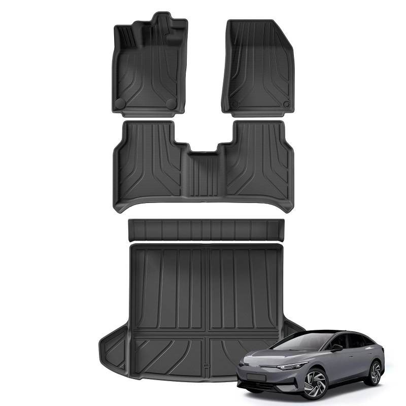 Fussmatten Auto Für VW ID.7 ID7 3D Auto Fußmatten Cargo Liner Trunk/Rückenlehne Pad Wasserdicht Links Ruder Autoteppiche(LHD 4PCS) von Tkxvcejv