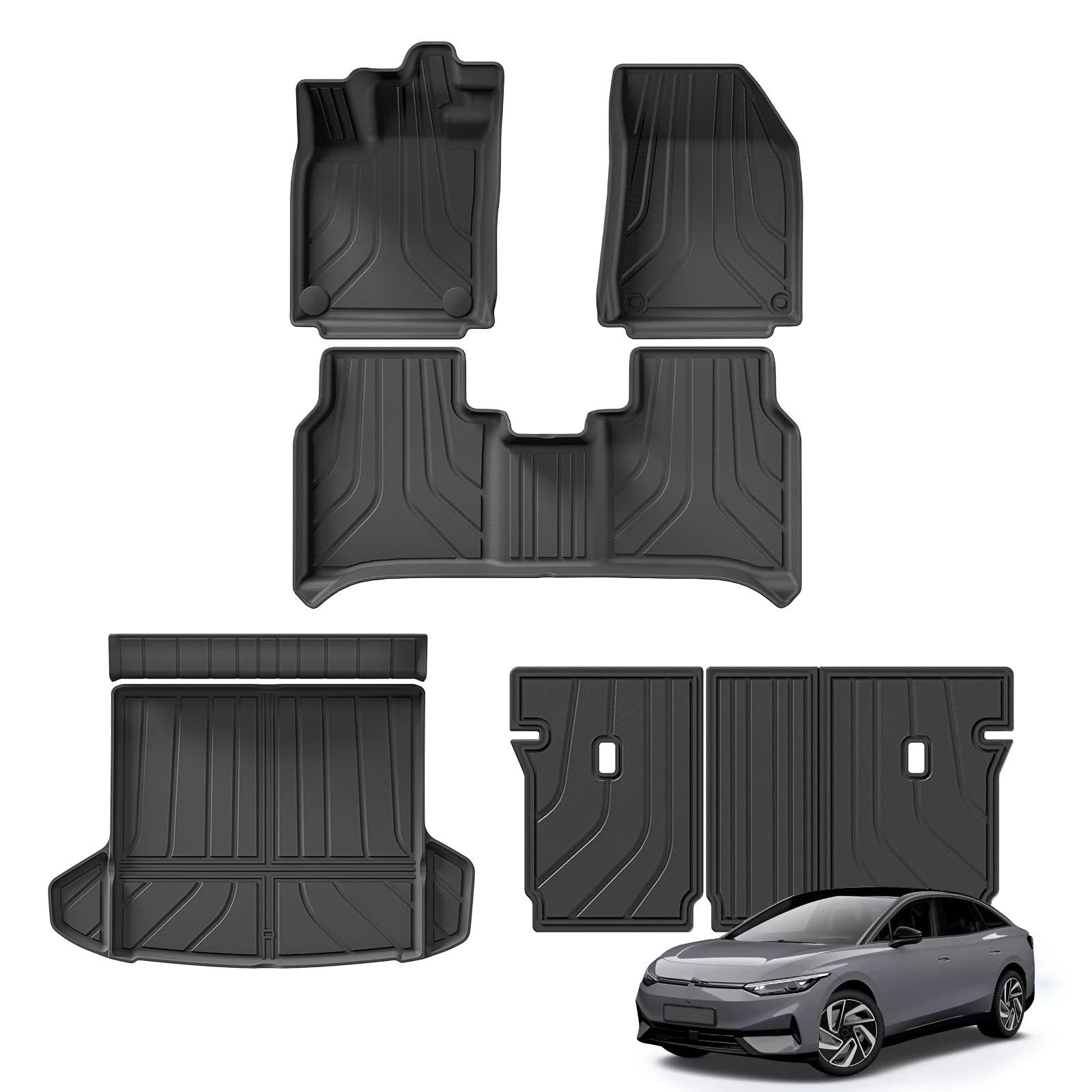 Fussmatten Auto Für VW ID.7 ID7 3D Auto Fußmatten Cargo Liner Trunk/Rückenlehne Pad Wasserdicht Links Ruder Autoteppiche(LHD 6PCS) von Tkxvcejv