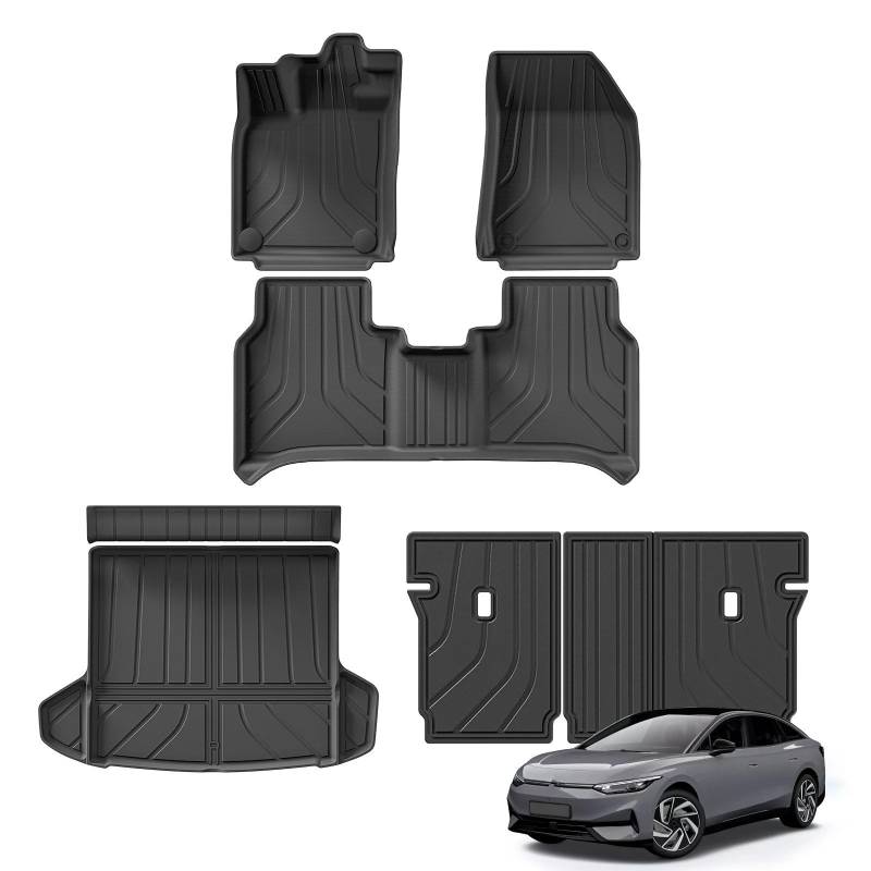 Fussmatten Auto Für VW ID.7 ID7 3D Auto Fußmatten Cargo Liner Trunk/Rückenlehne Pad Wasserdicht Links Ruder Autoteppiche(LHD 6PCS) von Tkxvcejv
