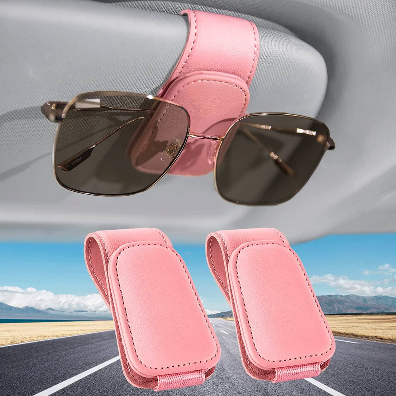 Todoxi Brillenhalter für Auto, 2 STK Magnet Sonnenbrillenhalter Auto Sonnenblende Universal Leder Auto Brillenhalter Sonnenbrillen Halterung für Auto von Todoxi