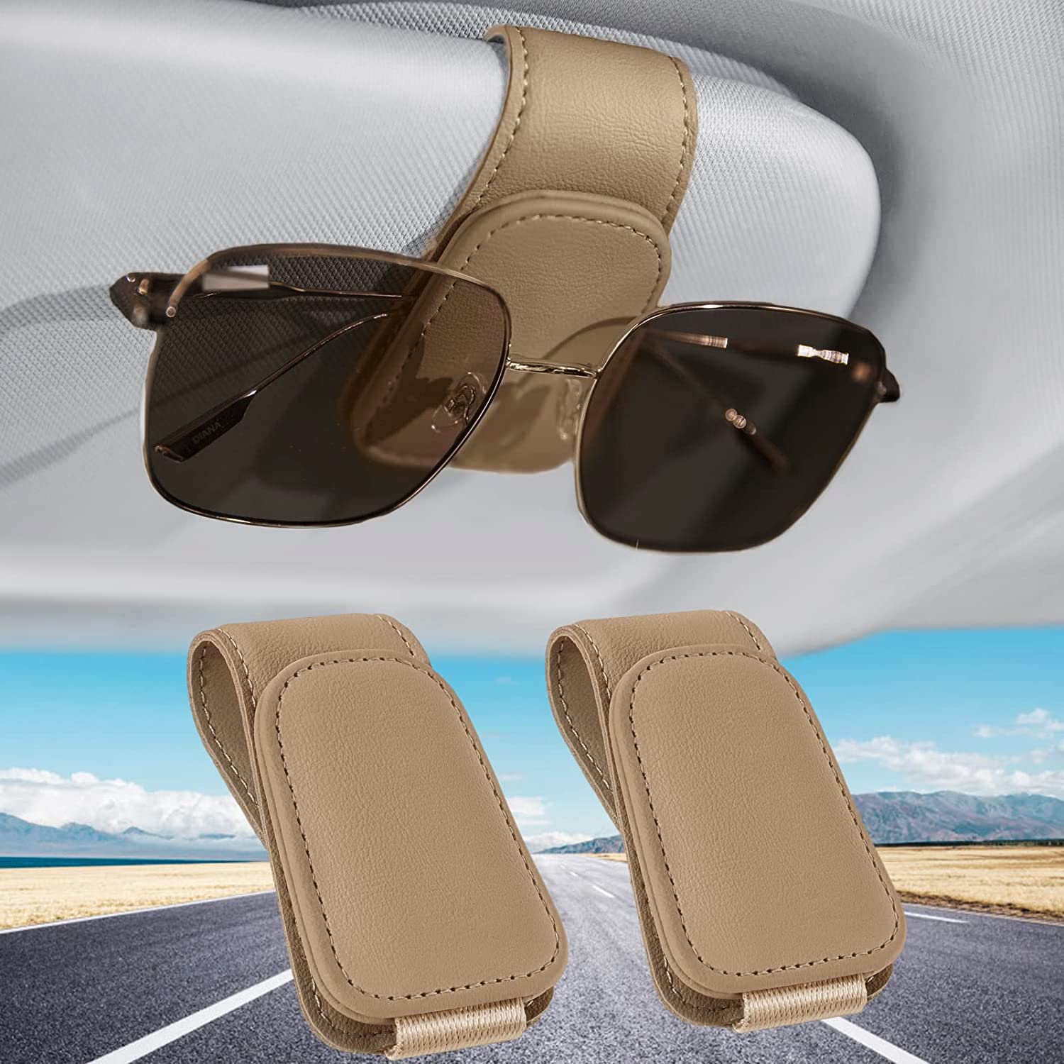 Todoxi Brillenhalter für Auto, 2 STK Magnet Sonnenbrillenhalter Auto Sonnenblende Universal Leder Auto Brillenhalter Sonnenbrillen Halterung für Auto von Todoxi