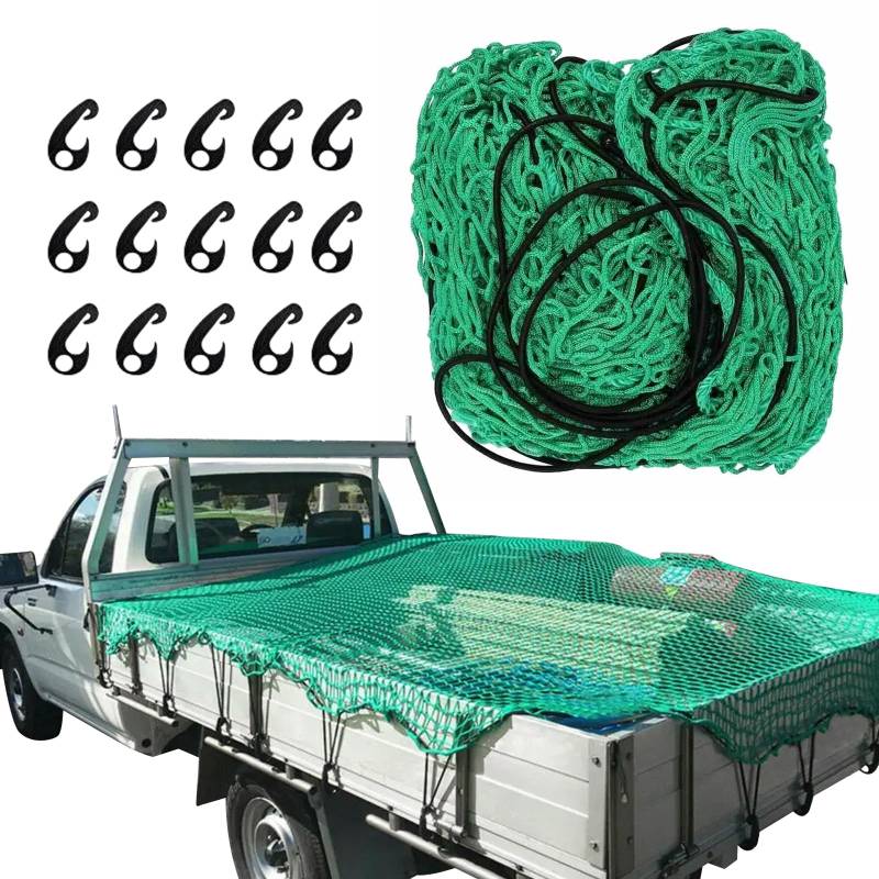 Anhängernetz feinmaschig, Hängernetz mit Spannseil & Netzkordel, Containernetz für Ladungssicherung, Dehnbar feinmaschig mit Beutel und Haken Grün (Größe: 2,5 * 3,5 M) von Tokenhigh
