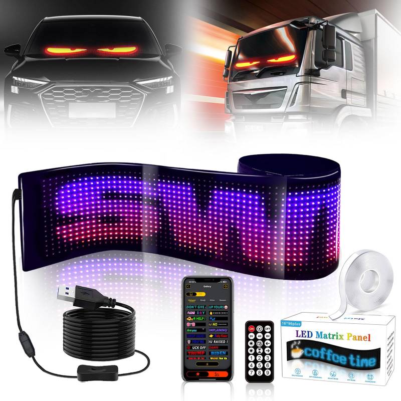 Devil Eyes LED Augen für LKW, Auto, DIY Car Dynamic LED Colorful Eye Lamp Soft Screen mit APP und Fernbedienung, RGB Programmierbar Bluetooth Leuchtreklame IP65 wasserfest Plus Size (192x898mm) von Tokenhigh