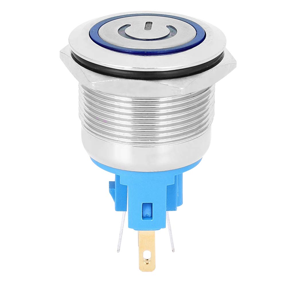 2 Stück 22mm 6 Polige Mini Momentan Druckknopf, AC 220V IP65 Edelstahl Reset Rundschalter mit Schild (Blue) von Tomotato