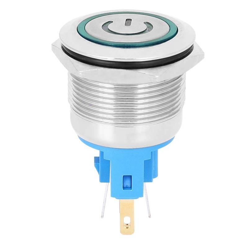 2 Stück 22mm 6 Polige Mini Momentan Druckknopf, AC 220V IP65 Edelstahl Reset Rundschalter mit Schild (Green) von Tomotato