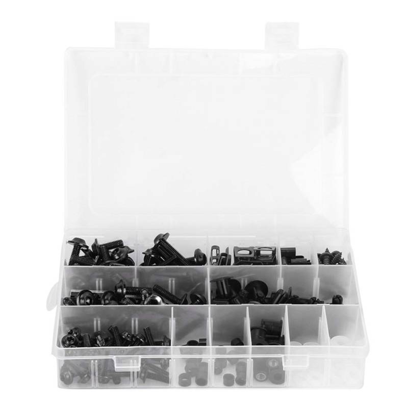 223 Teiliges Universal Motorrad Verkleidungsschrauben Kit, M5 M6 Motorrad Windschutzscheiben Schrauben, Befestigungselemente, Unterlegscheiben, Muttern, Schrauben, Sortiments Kit(Schwarz) von Tomotato