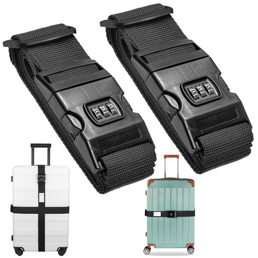 2 Stück Koffergurte, Koffergurt mit Zahlenschloss, Verstellbare Kofferband Gurt mit Namensschild, Luggage Strap Geeignet für 20-32 Zoll Reise Koffer von Tongboke